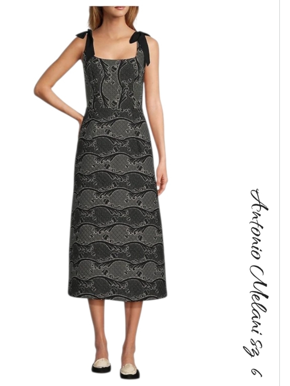 Antonio Melani x Jennifer Sumko Schwan Quilted Scroll Midi Dress Black Sz 6 NWT